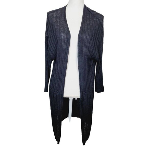 Tommy Bahama Linen Blend Duster Cardigan Black Ribbed Sz Small Comfort Layering - Picture 1 of 10